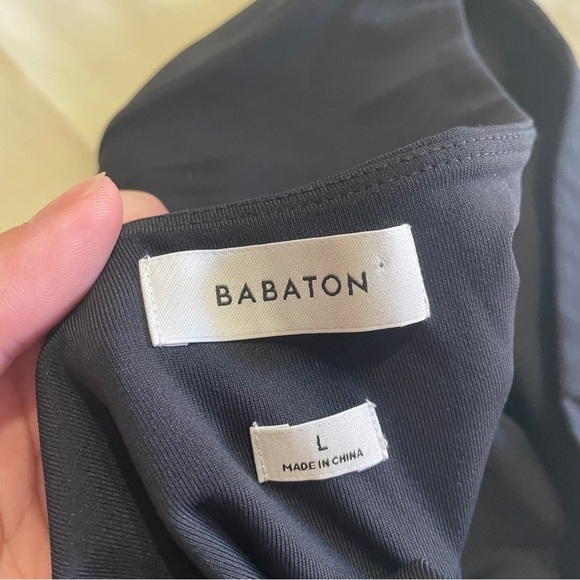 Aritzia- Babaton Fluid Dress Midi Size Large Contour Poplin Black White - Picture 11 of 11